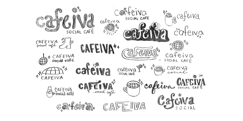 Thumbnail sketches for Cafeiva Social Café logo.