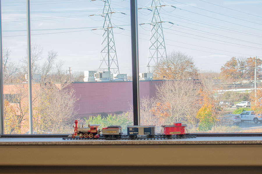 Helwig Whistle Stop Toy Trains on Windowsill Photography