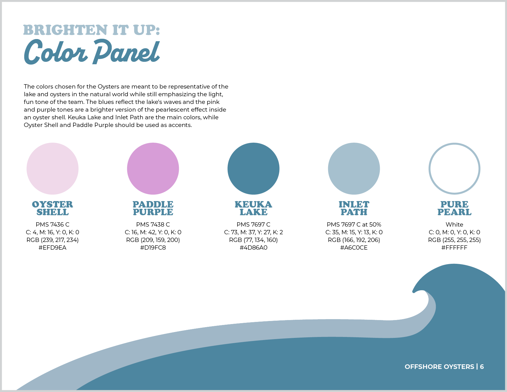 Offshore Oysters brand guideline color panel/color study.