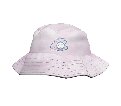 Pink tie dye bucket hat with Offshore Oysters sub logo.