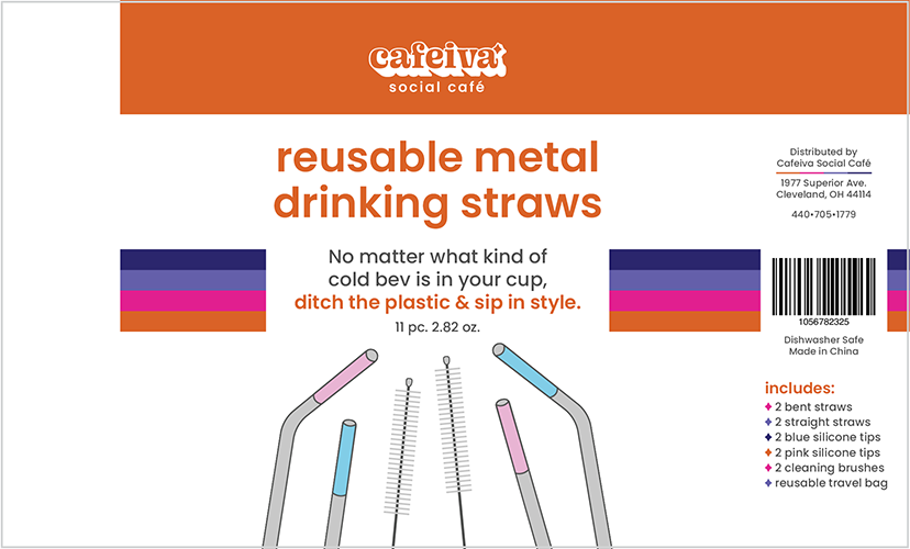 Cafeiva reusable straws wrap label design.