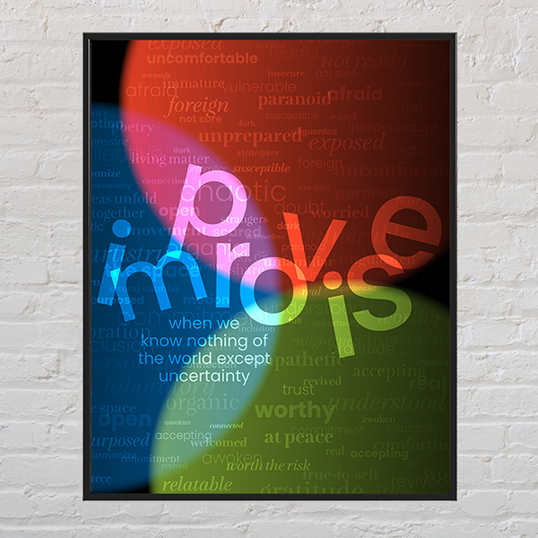 Two graphic design expressive typography posters in frames.